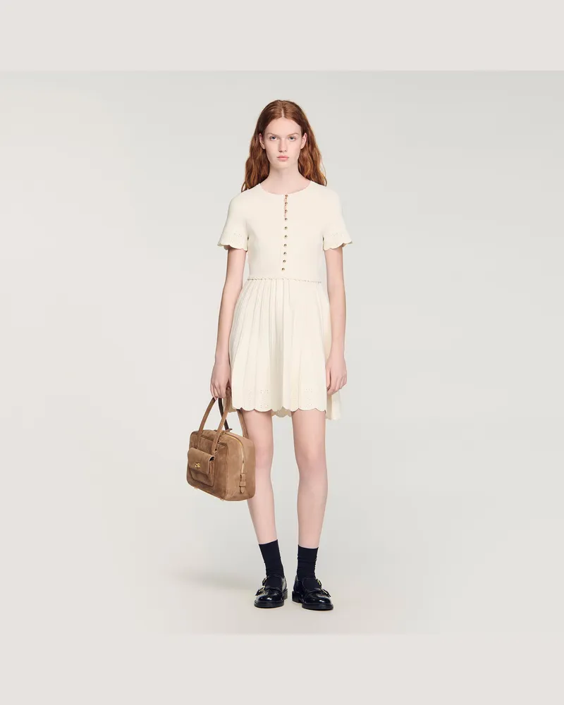 Sandro Kurzes Ajourstrickkleid Ecru