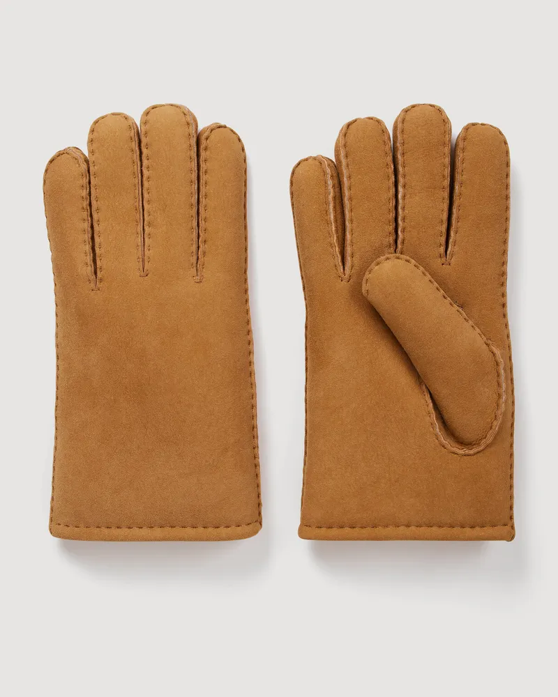Sandro Wildleder- und Lammfellhandschuhe Kamel