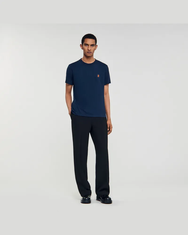 Sandro T-Shirt mit Leder-Logo Marine