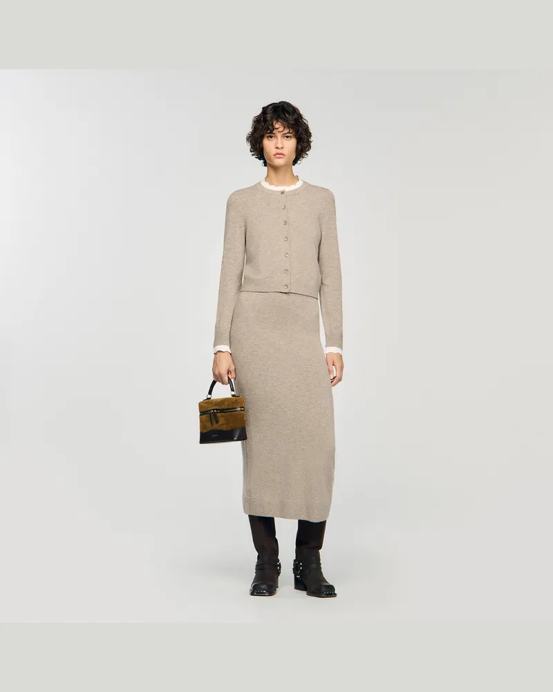 Sandro Cardigan mit Kontrastkragen Taupe