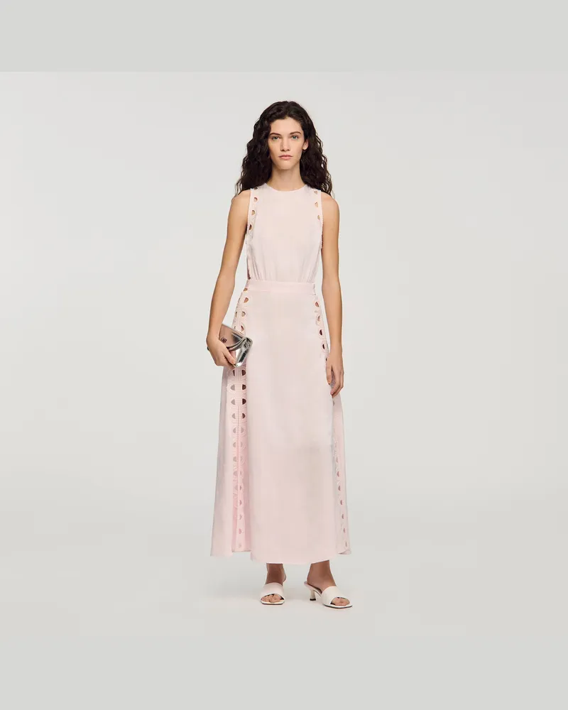 Sandro Langes Kleid mit Blumenjacquard Rosa