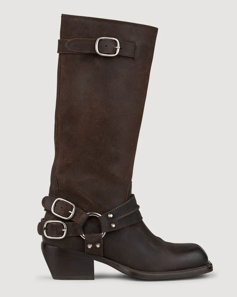 Sandro Lederstiefel mit Schnallen Braun
