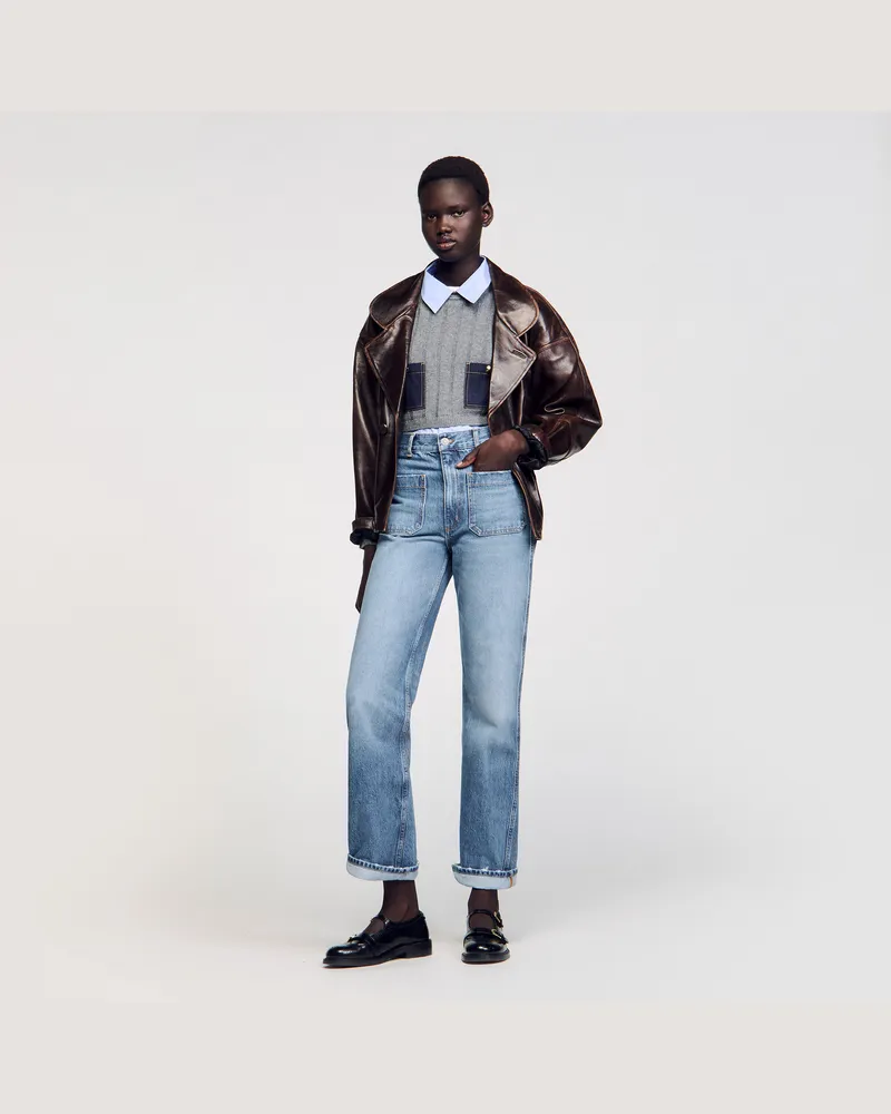 Sandro Verwaschene Flared Jeans Jeansblau