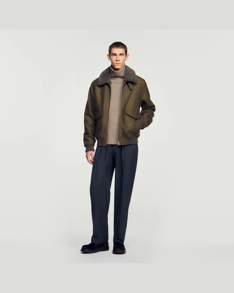 Sandro Wollblouson mit abnehmbarem Kragen Taupe
