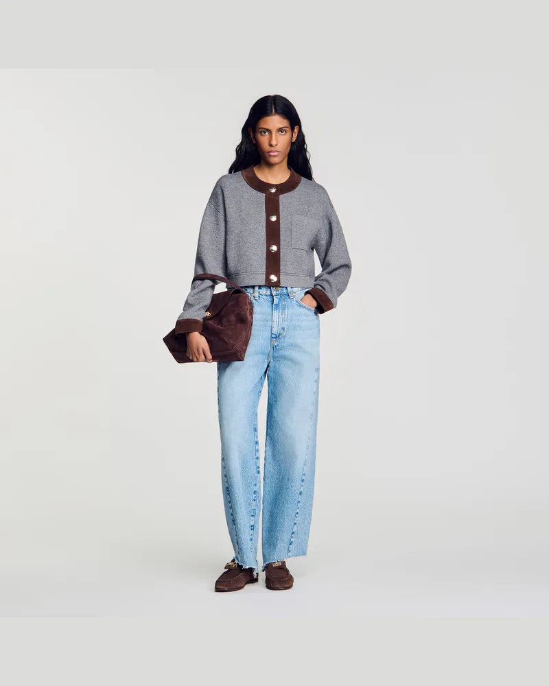 Sandro Cardigan mit Wildledereinsätzen Grau