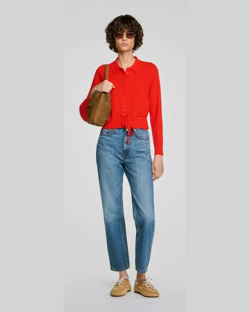 Sandro Cardigan aus Pointelle-Strick Rot