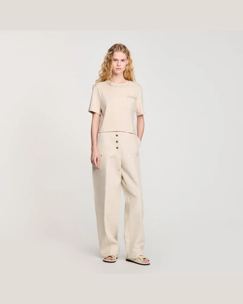 Sandro T-Shirt mit Strass-Details Beige