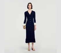 Langes zweifarbiges Strickkleid