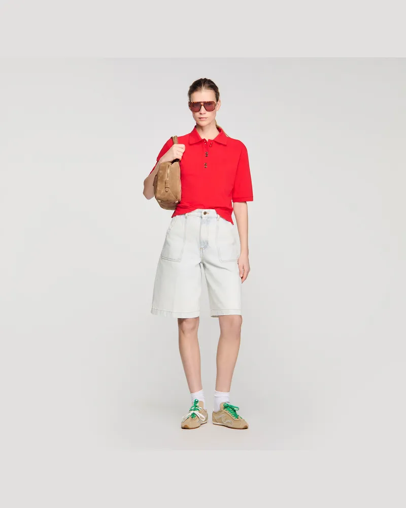 Sandro Poloshirt mit Fantasieknöpfen Rot