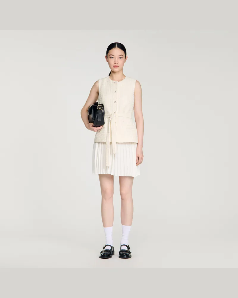 Sandro Kurzes Kleid im Materialmix Ecru