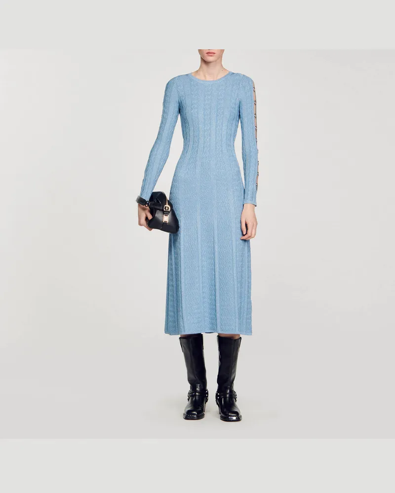 Sandro Midikleid aus Strick mit langen Ärmeln Himmel-blau