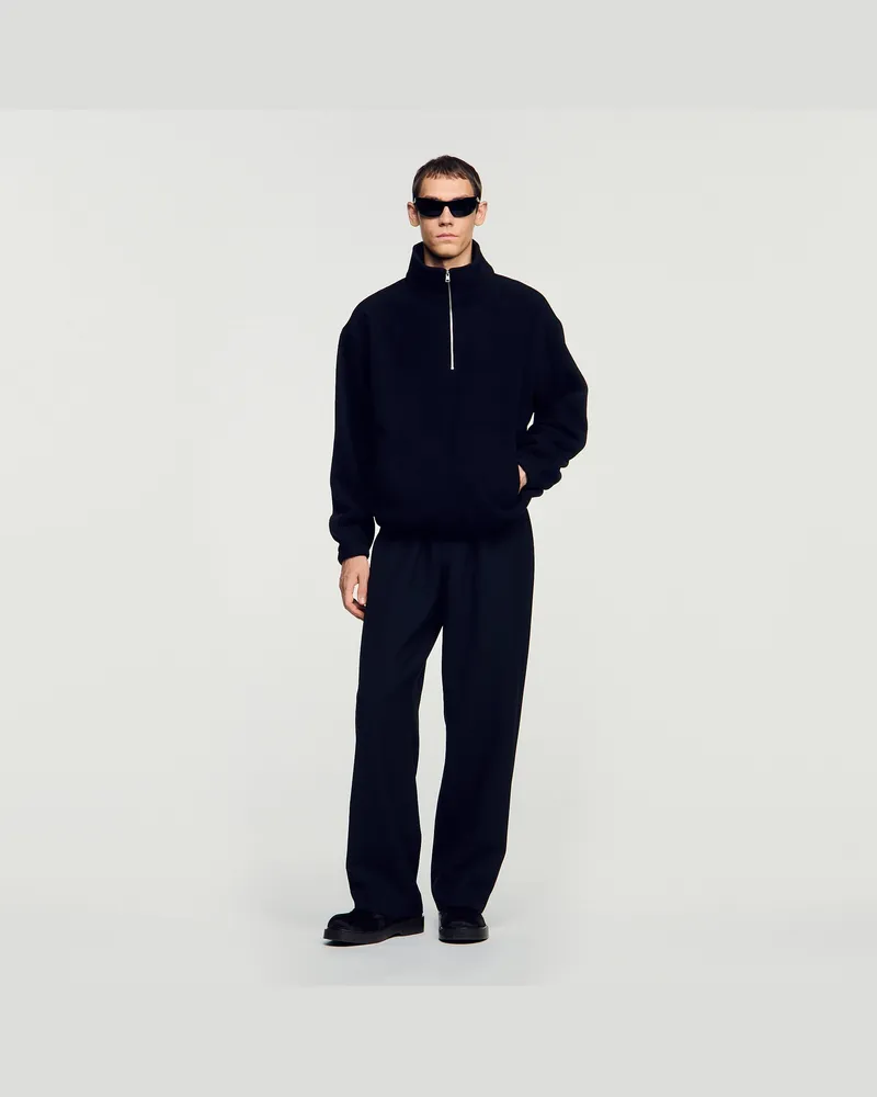 Sandro Sweatshirt mit Zip-Stehkragen Schwarz
