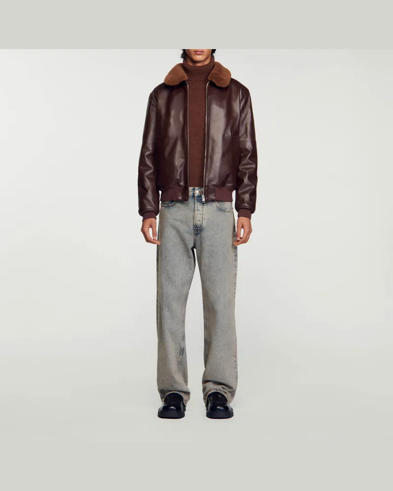 Sandro Lederjacke Dunkel-braun