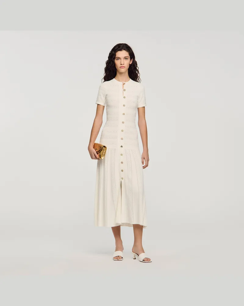 Sandro Langes Strickkleid Ecru