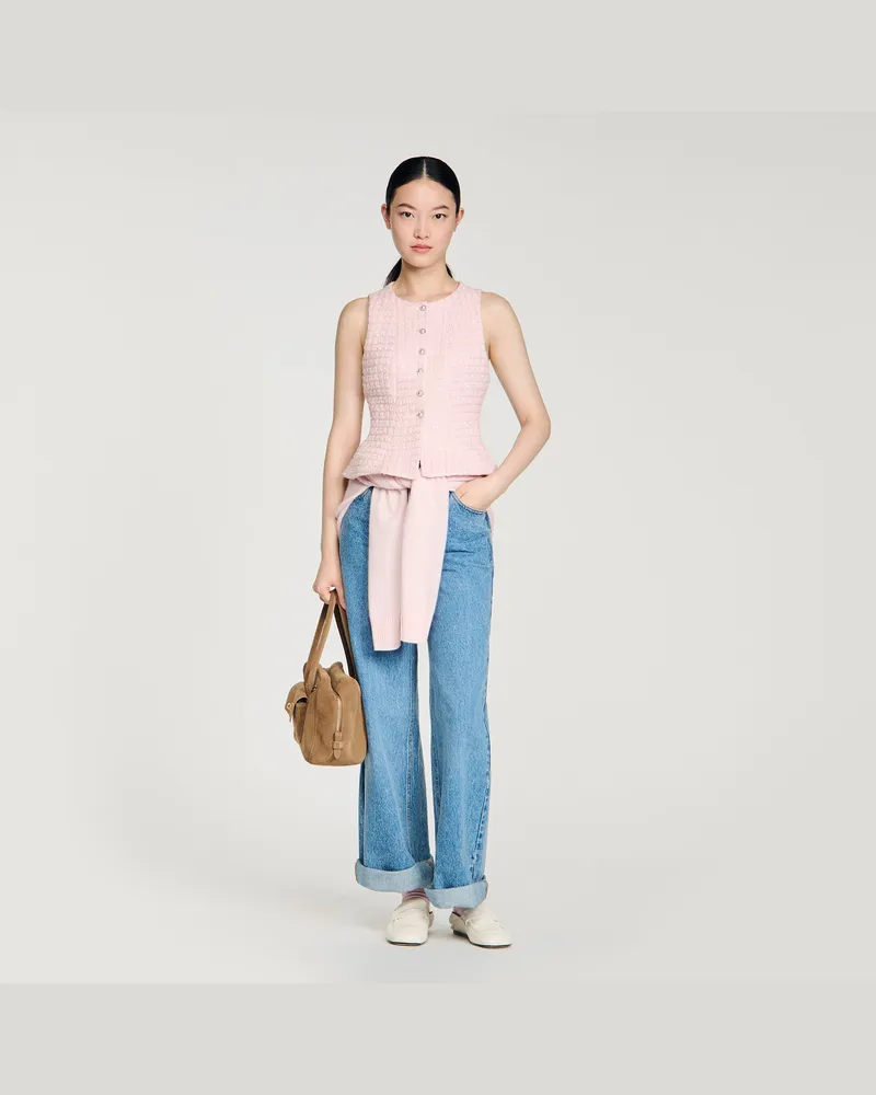 Sandro Tweedjacke mit Perlenkaros Rosa