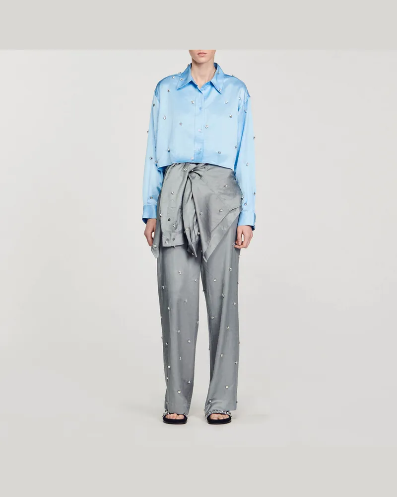 Sandro Satinhemd mit Strass-Verzierung Himmel-blau