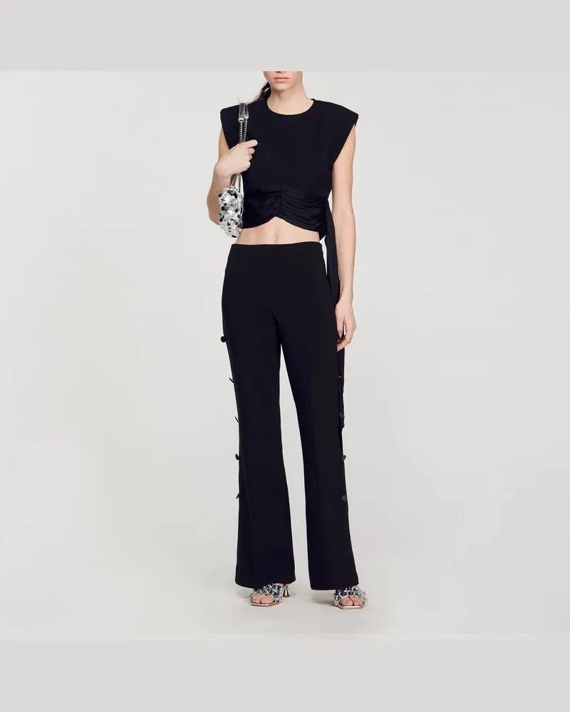 Sandro Kurzes Top mit asymmetrischen Bändern Schwarz