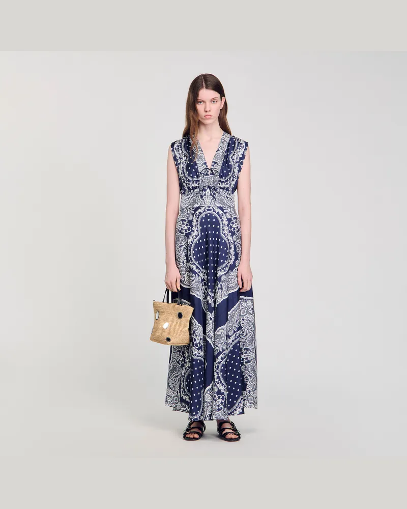 Sandro Langes Kleid mit Bandana-Print Blau