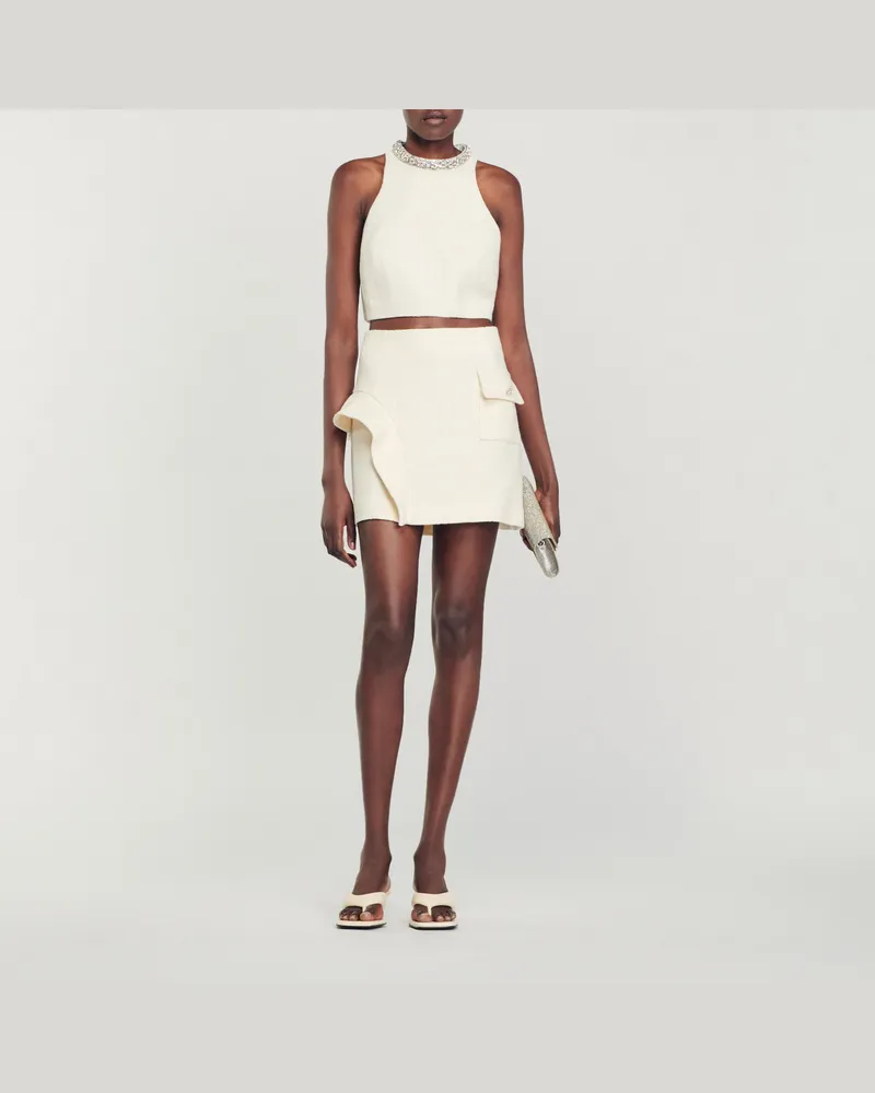 Sandro Kurzer Rock mit Volant Ecru