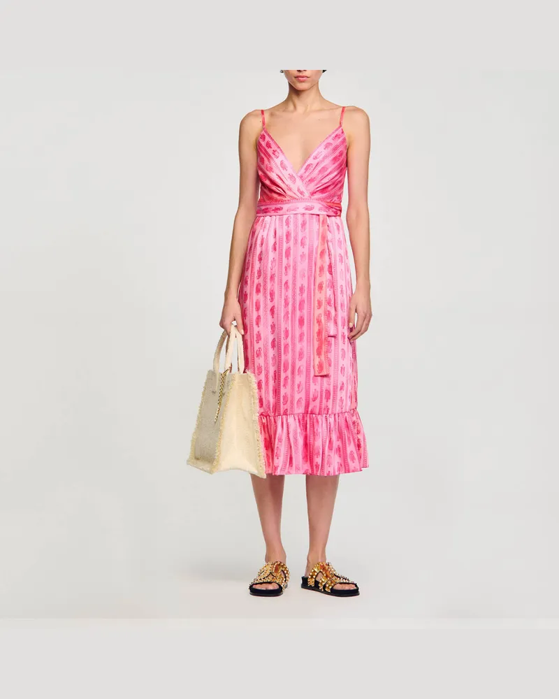 Sandro Midikleid mit Bindegürtel Rosa