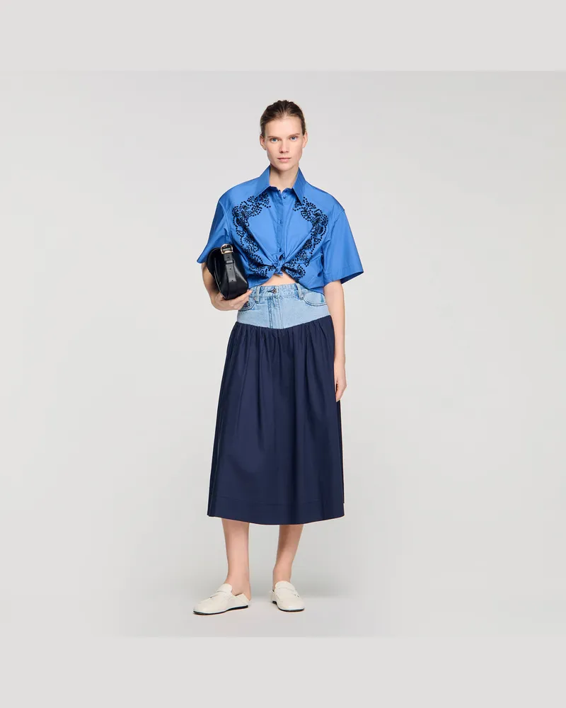 Sandro Besticktes Hemd mit Perlen Blau