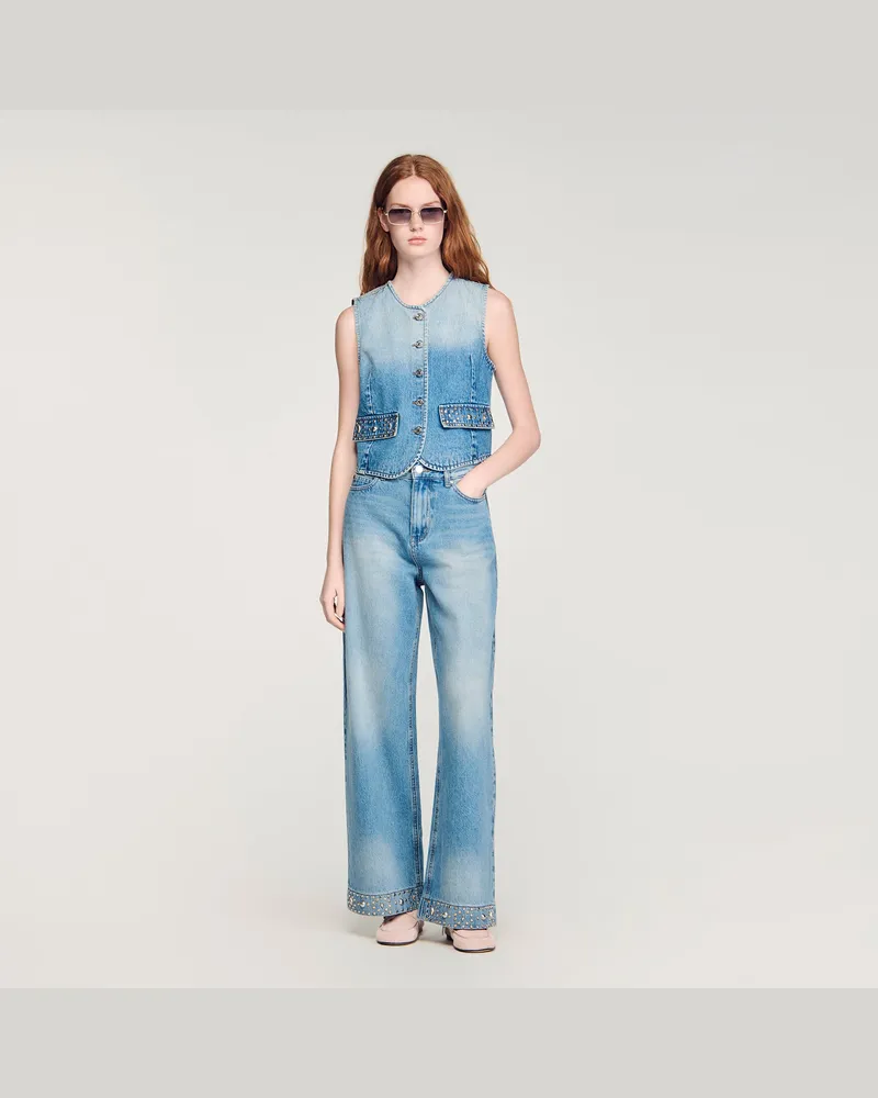 Sandro Gerade Jeans mit Strassbesatz Jeansblau