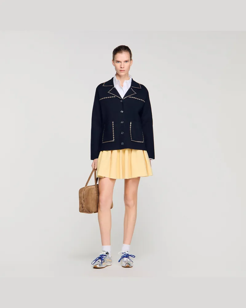 Sandro Cardigan mit Studs und Revers Marine