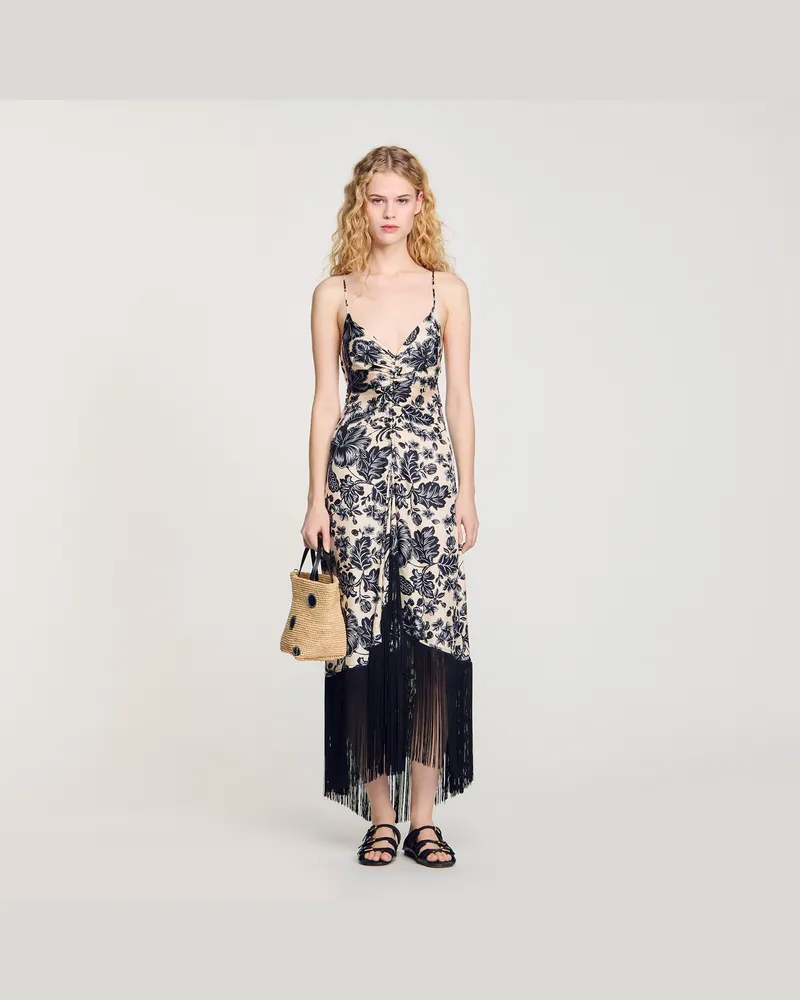 Sandro Langes Kleid mit Blumenprint Ecru