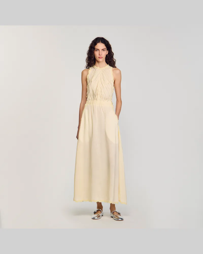Sandro Langes Kleid mit Spitzendetails Blass-gelb