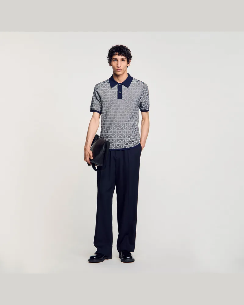 Sandro Poloshirt mit „Square Cross"-Muster Marine
