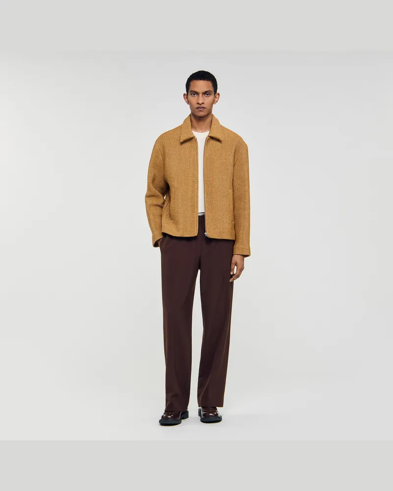 Sandro Blouson aus geflochtenem Raphia Camel.