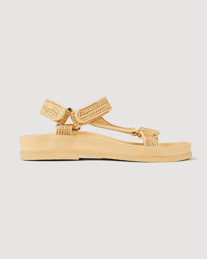 Sandro Flache Sandalen aus Raffia Beige