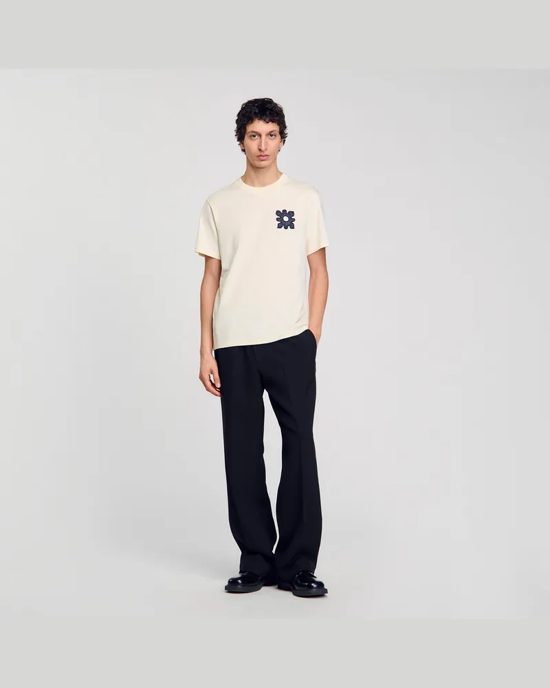 Sandro T-Shirt mit Blumendetail Ivoire.