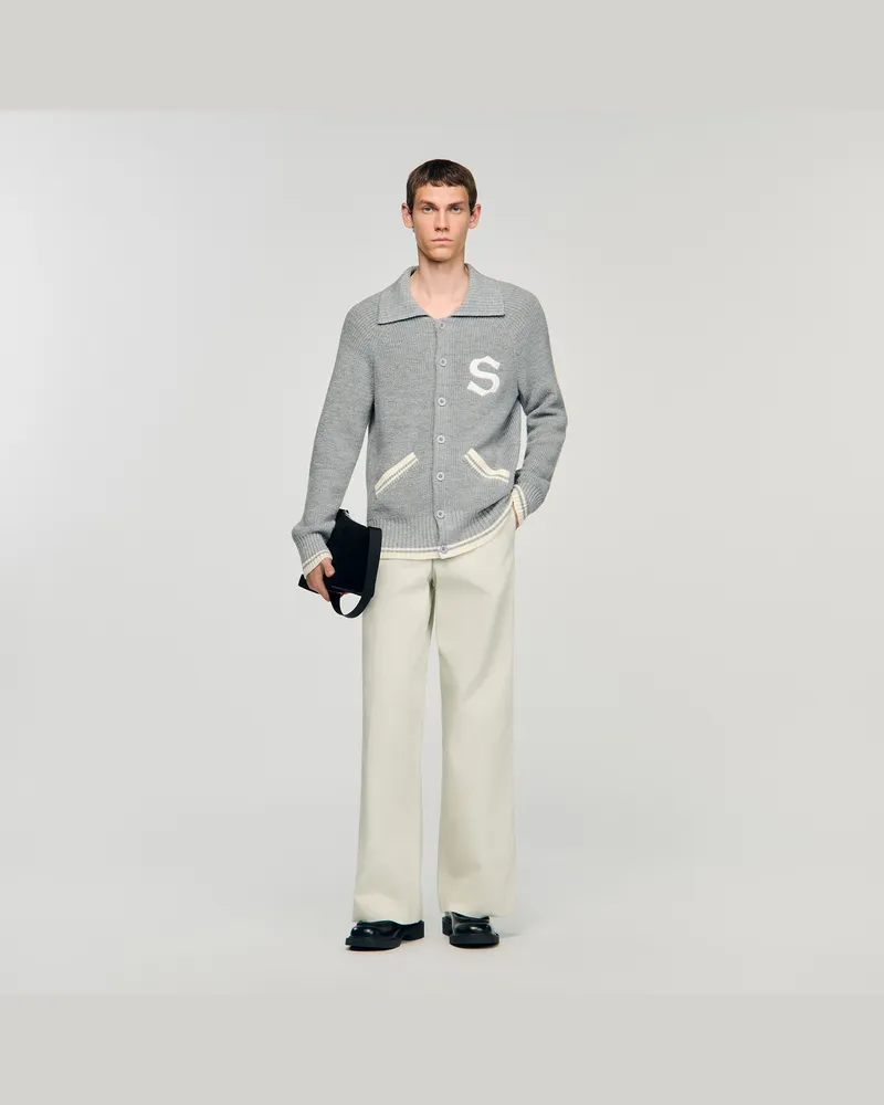 Sandro Wollcardigan mit Patch S Dunkel-grau
