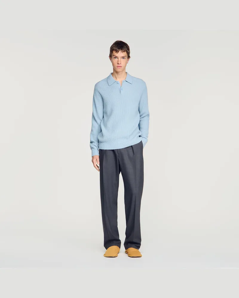 Sandro Poloshirt aus Woll-Rippstrick Himmel