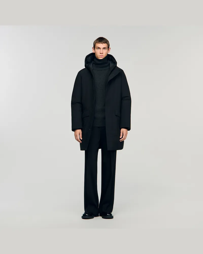 Sandro Parka mit Kapuze und Reißverschluss Schwarz