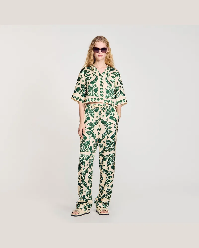 Sandro Hose mit Blumendruckmuster Ecru