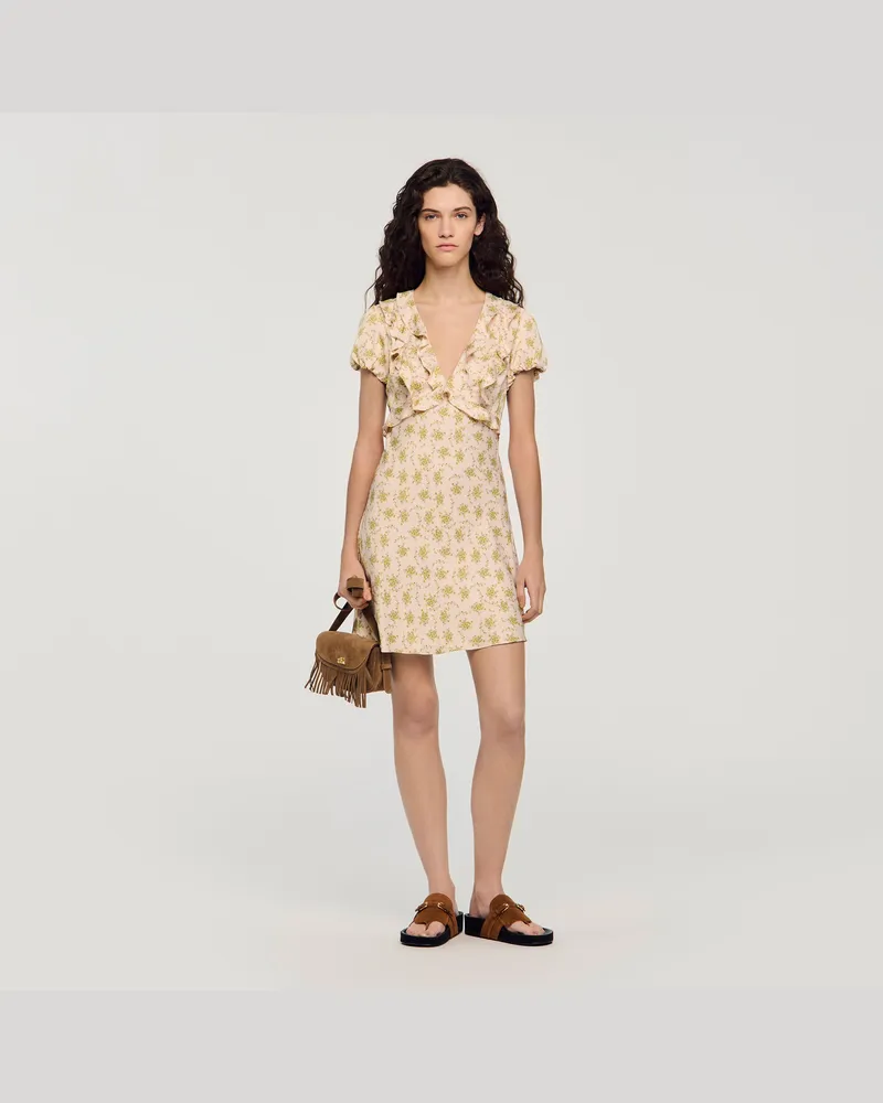 Sandro Kurzes Kleid mit Blumendruck Blass-rosa