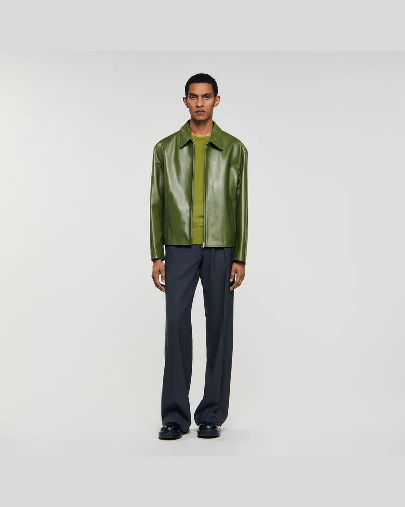 Sandro Lederjacke mit Reißverschluss Lime