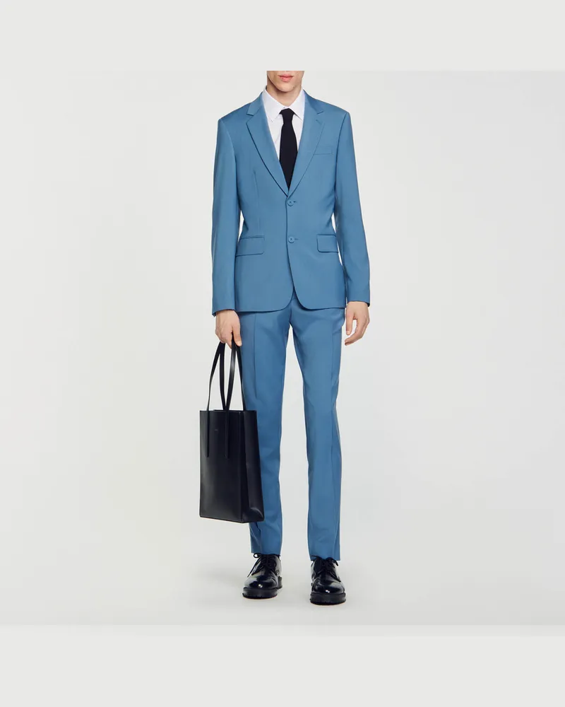 Sandro Anzugjacke aus Wolle Blau-grau
