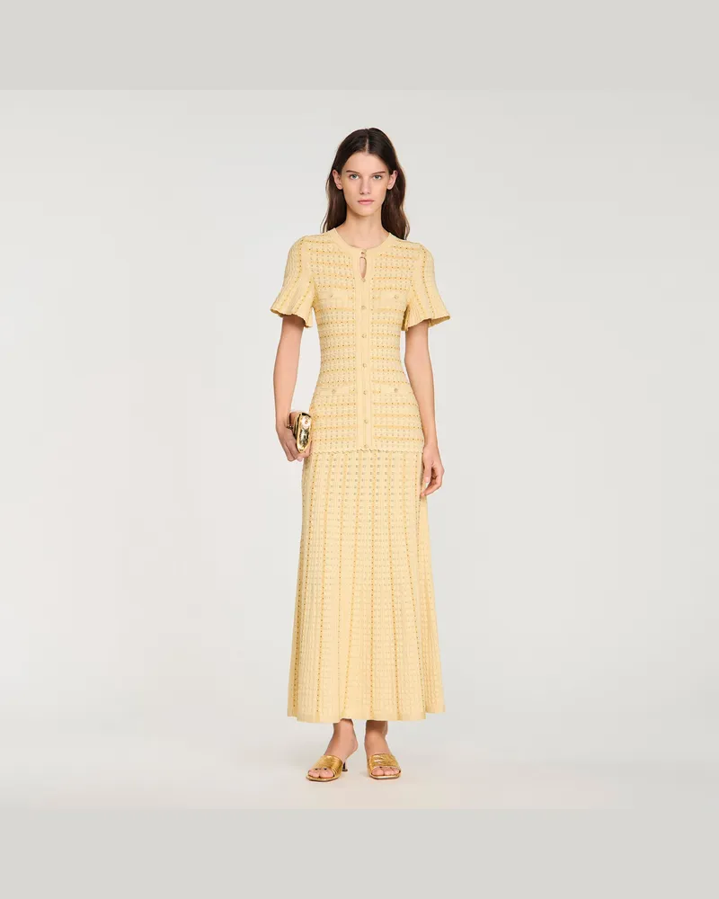 Sandro Langes Strickkleid mit Strassbesatz Gold
