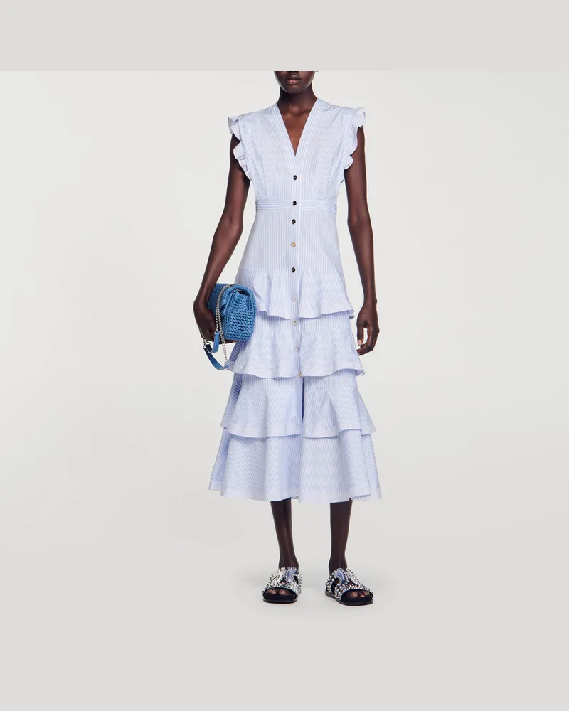 Sandro Langes Kleid mit Volants Blau