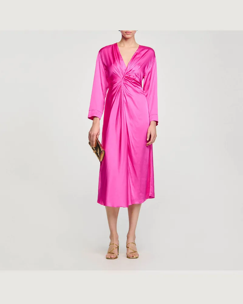 Sandro Langes drapiertes Kleid Fushia