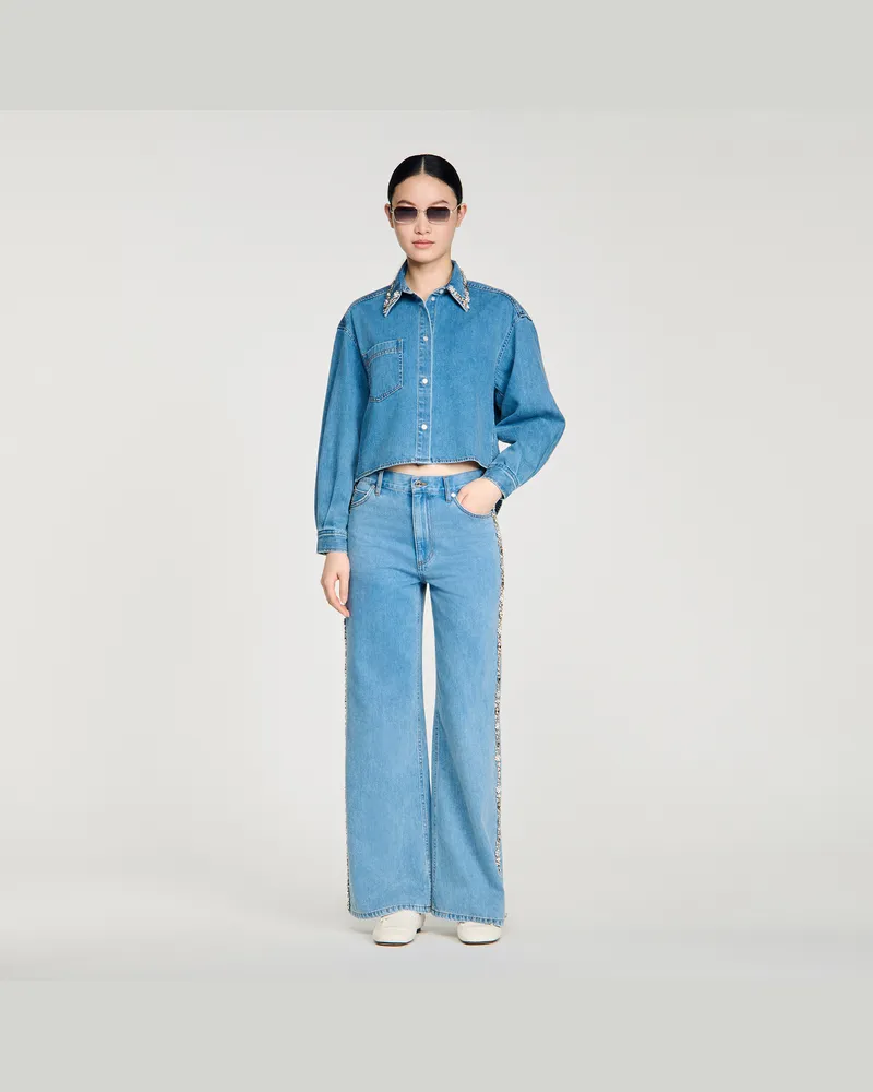 Sandro Jeanshemd mit Strass Jeansblau