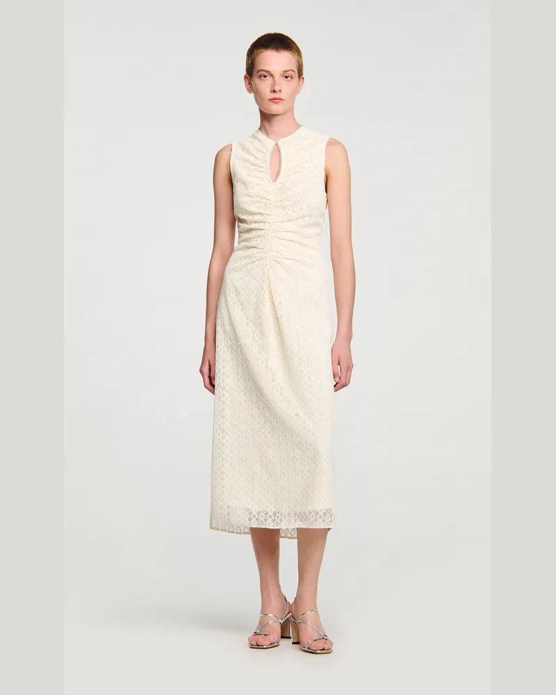 Sandro Langes Spitzenkleid Ecru