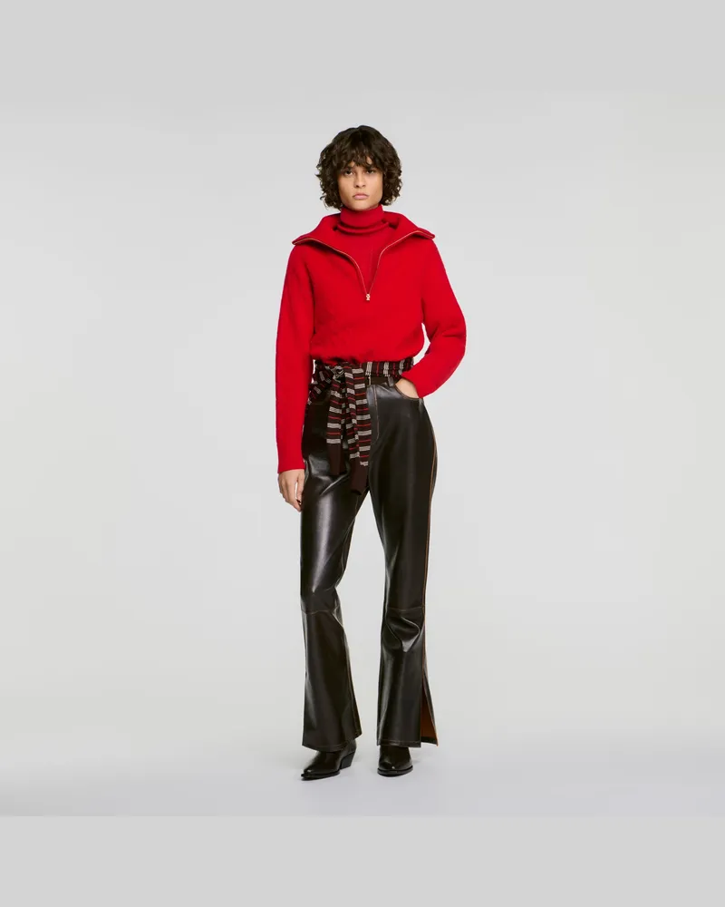 Sandro Strickpullover mit Troyer-Kragen Rot