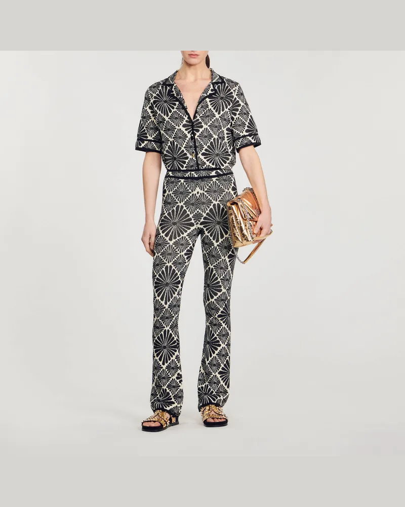 Sandro Hose mit Jacquard-Blumenmotiv Ecru