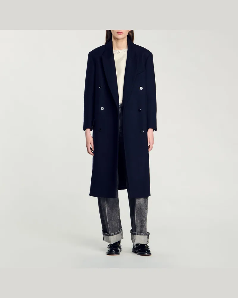 Sandro Langer Mantel aus Wollgemisch Marine