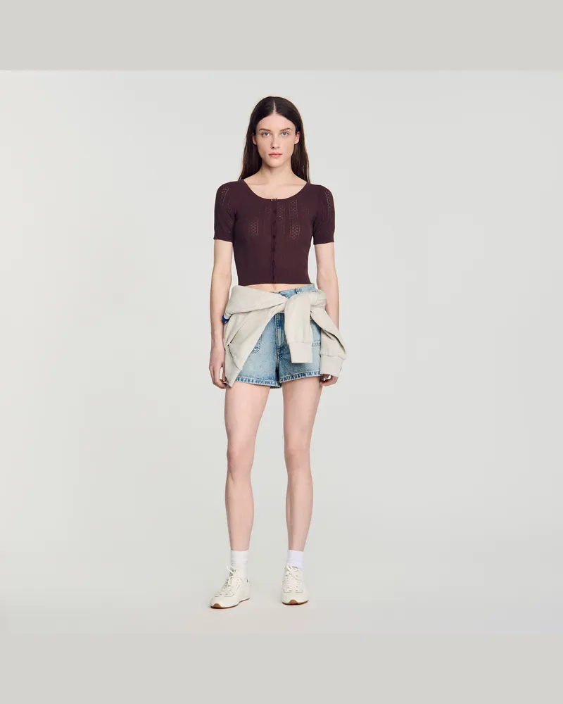 Sandro Cardigan aus Pointelle-Strick Braun