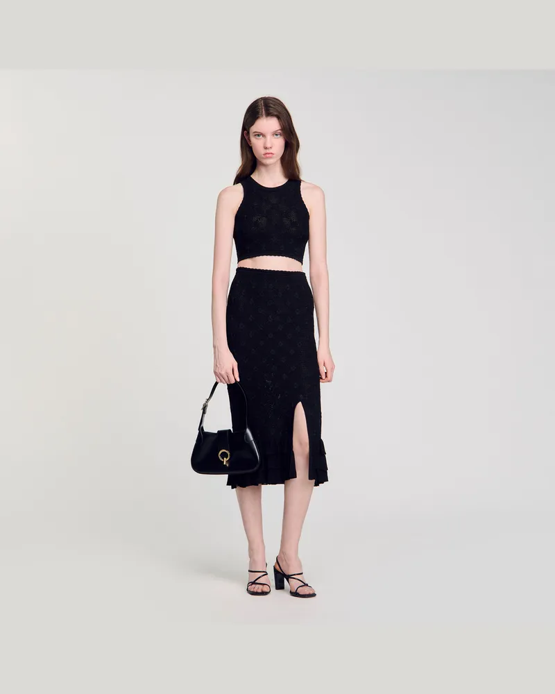 Sandro Top mit ausgefallenem Strickmuster Schwarz